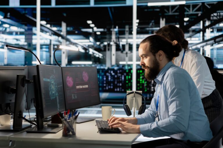 Engineers,In,Data,Center,Reacting,To,Ransomware,Alert,On,Pc