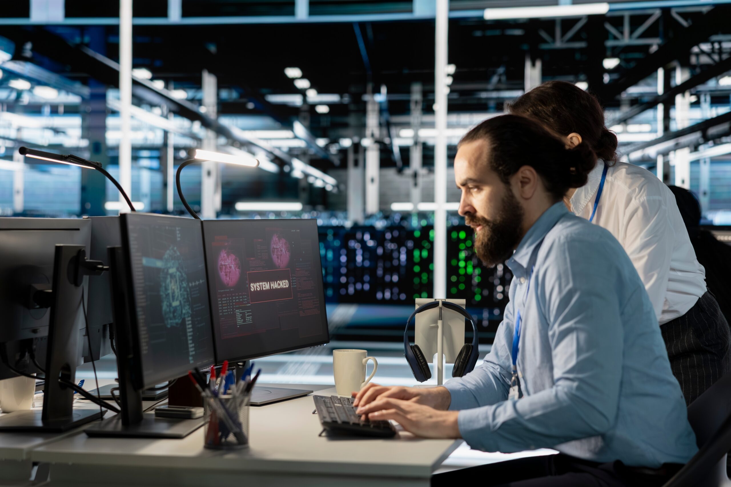 Engineers,In,Data,Center,Reacting,To,Ransomware,Alert,On,Pc